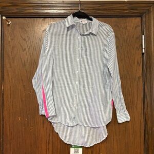 Sundry Evereve rolled Blue and White Striped button up blouse Shirt size 0-2 xs
